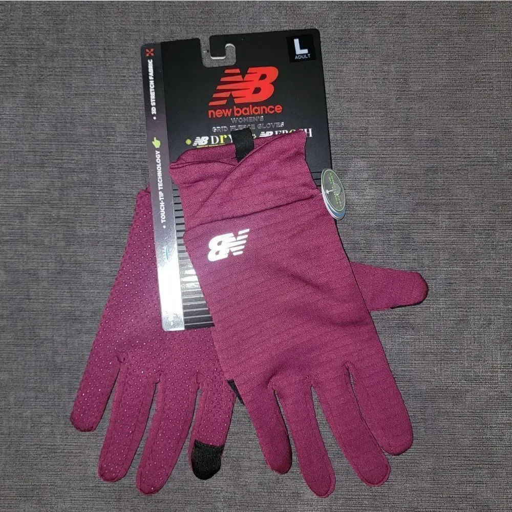 New Balance Women Pink Grid Fleece Touch -Tip Technology Gloves Size Lar…